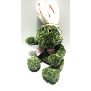 Animal Adventure Green Frog 13" Plush Stuffed Animal Pink Bunny Rabbit Ears